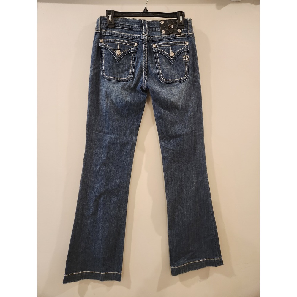 Women’s Distressed Bootcut Jeans - Dark Blue - Picture 4 of 12